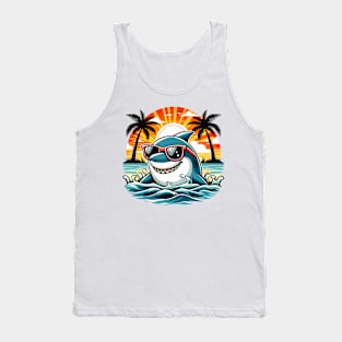 Funny Retro Shark In Sunglasses 70S 80S 90S Cool Ocean Shark Tank Top